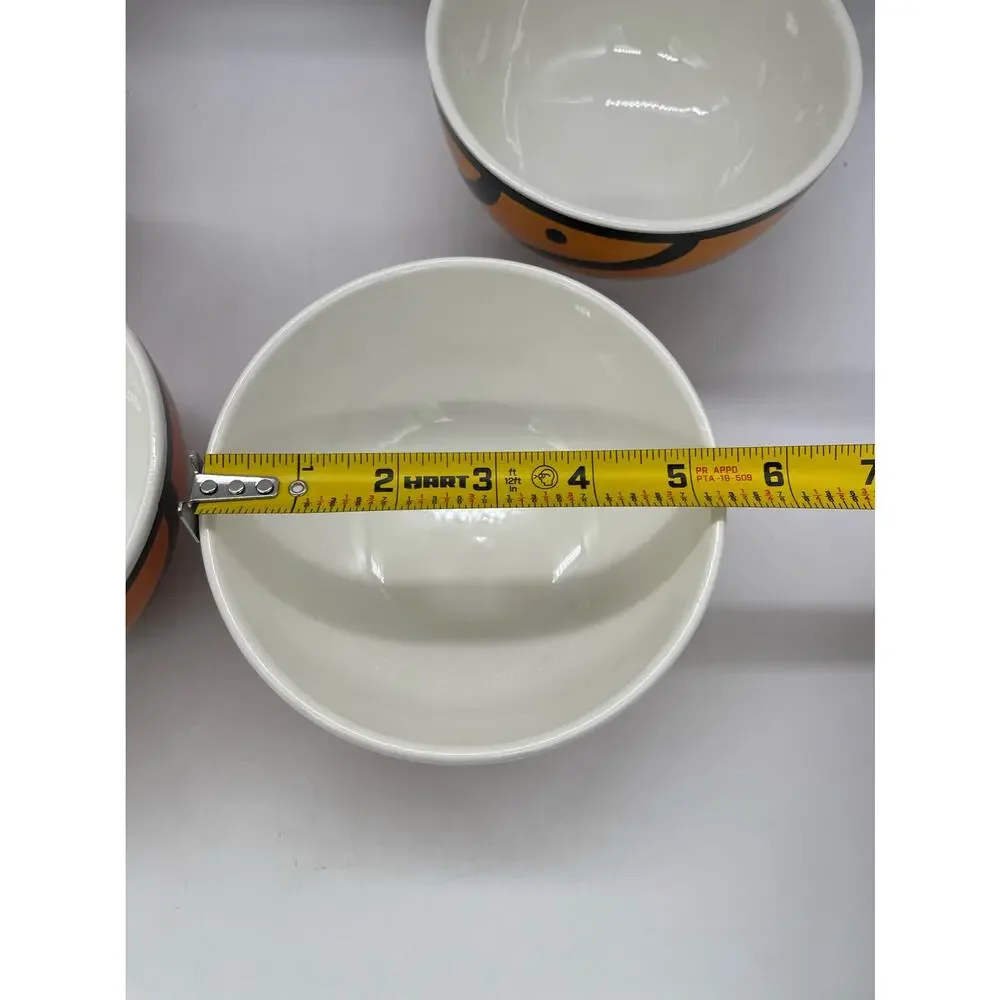 Pier 1 Hand Painted ITALY Orange & Black Dots Wavey Lines Set of 4 Cereal Bowls